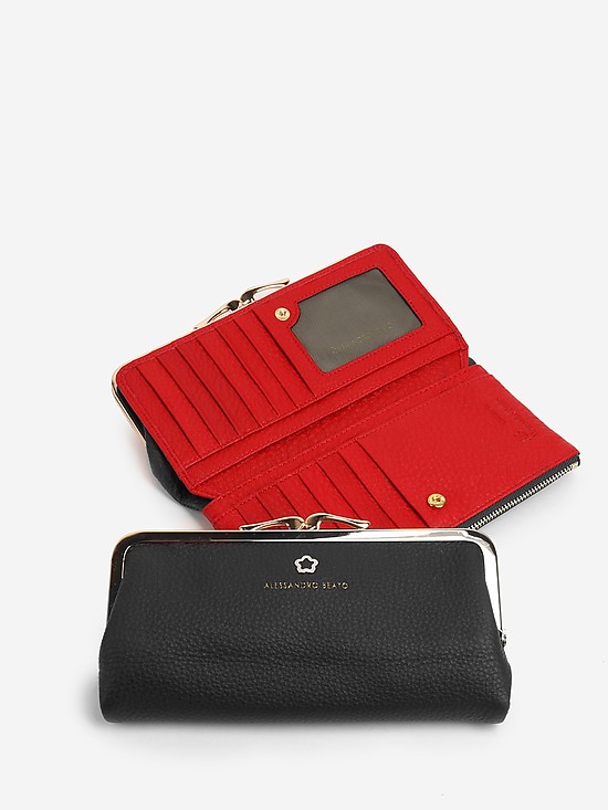 Бумажник из мягкой черной и красной кожи в винтажном стиле  Alessandro Beato