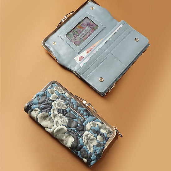 Бумажник из мягкой  кожи в голубых тонах  с объемным тиснением букле в винтажном стиле  Alessandro Beato