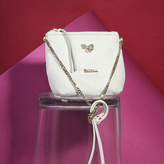 Кожаная белая сумочка кросс-боди с декоративным золотистым бантом  Marina Creazioni