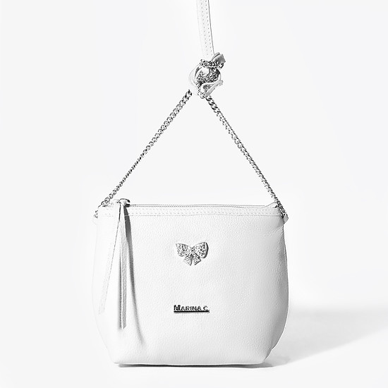 Белая кожаная сумочка кросс-боди с декоративным серебристым бантом  Marina Creazioni