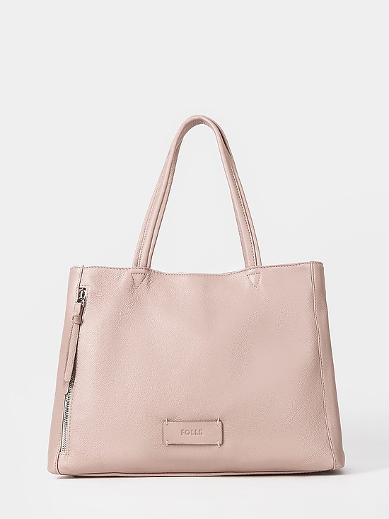 Базовая пудрово-розовая сумка-тоут из натуральной кожи  Folle