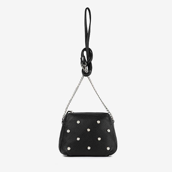 Черная кожаная сумочка кросс-боди миниатюрного размера с жемчугом  Richet