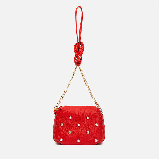 Красная кожаная сумочка кросс-боди миниатюрного размера с жемчугом  Richet