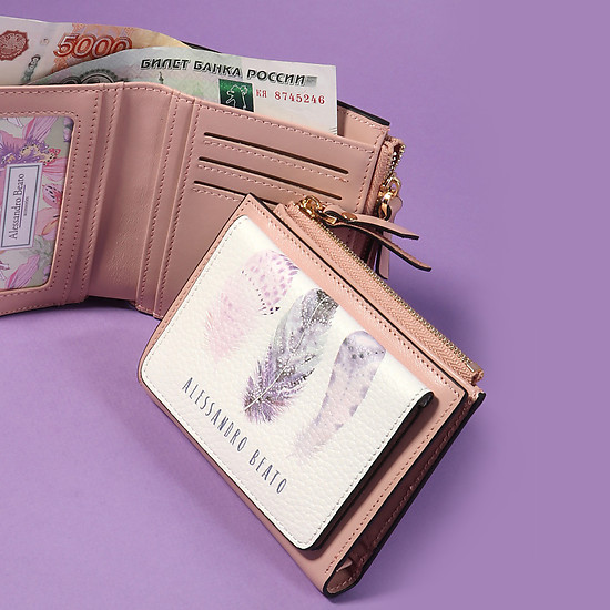Небольшой кожаный кошелек светло-розового оттенка с внешними карманами  Alessandro Beato