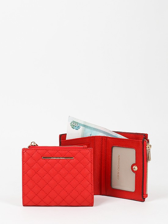 Небольшой кошелек с внешним карманом на молнии из красной стеганой кожи  Alessandro Beato
