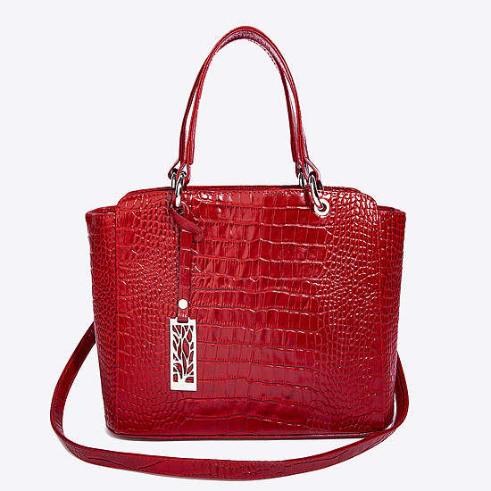 Красная кожаная сумка-тоут небольшого размера с тиснением под крокодила  Richet