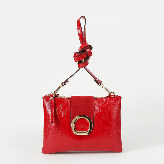 Лаковая красная сумка кросс-боди из мягкой кожи с круглой золотистой пряжкой  Gianni Notaro