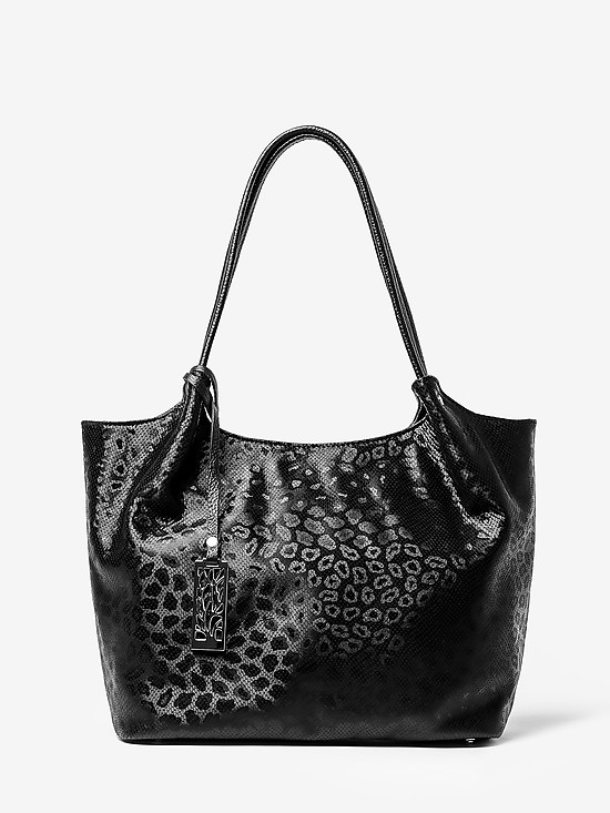 Черная кожаная сумка-тоут с леопардовым принтом  Richet