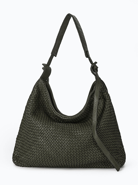 Темно-зеленая сумка-хобо из мягкой плетеной кожи с винтажным эффектом  BE NICE