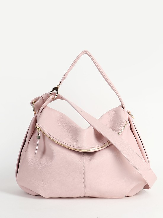 Двусторонняя сумка с двумя ремешками из мягкой светло-розовой кожи  KELLEN