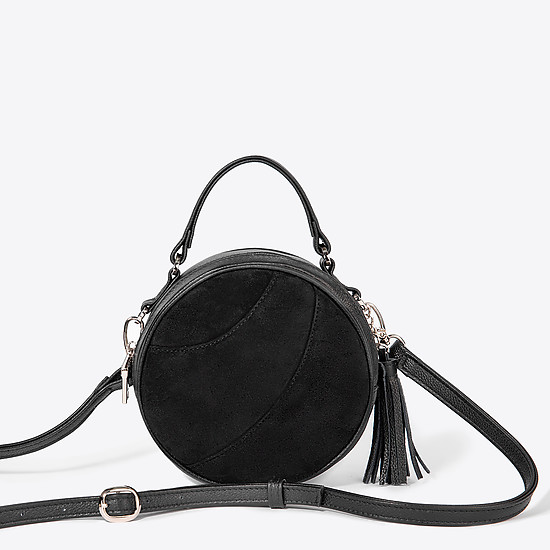 Круглая кожаная сумочка-кроссбоди черного цвета с замшевой вставкой  Richet