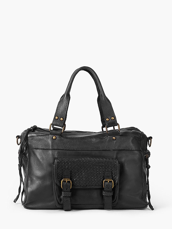 Черная сумка-тоут из мягкой кожи с винтажным эффектом  BE NICE