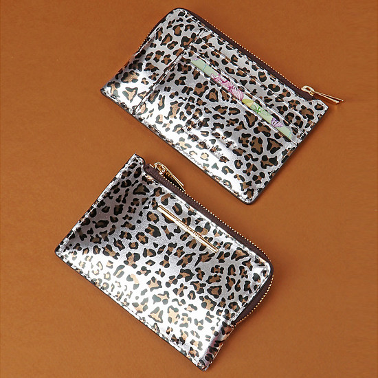 Кошелек для мелочи из серебристой кожи с леопардовым принтом  Alessandro Beato