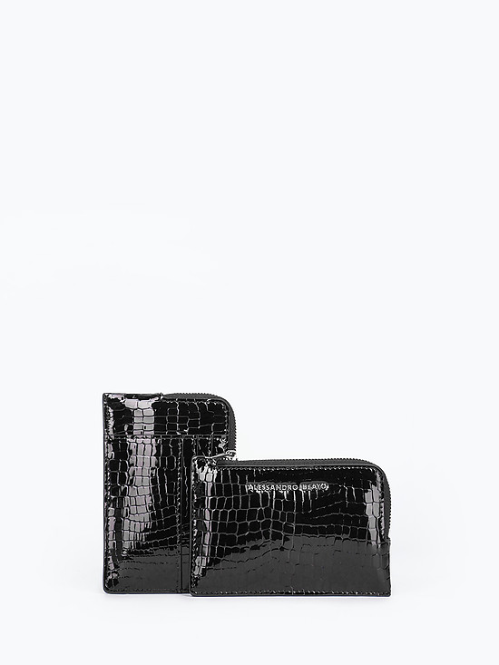 Черный кошелек для мелочи из мягкой кожи под рептилию  Alessandro Beato