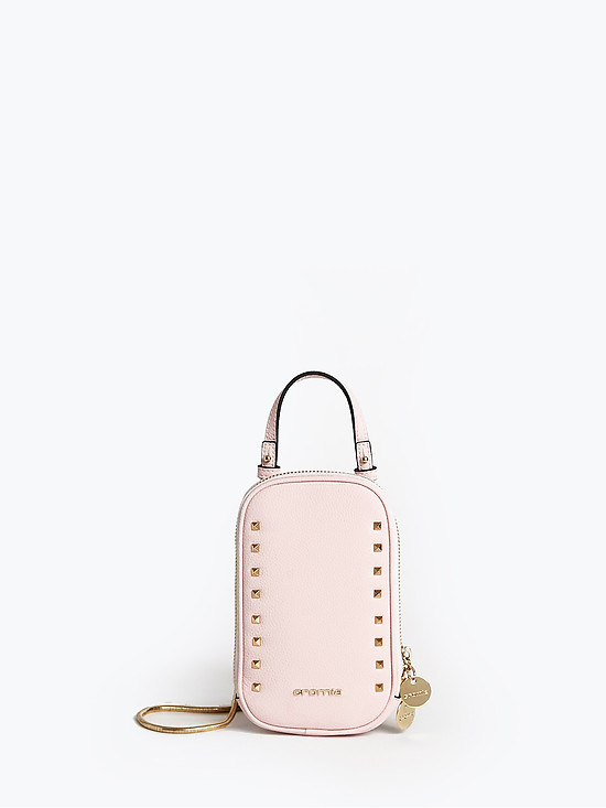 Пастельно-розовая кожаная микро-сумочка для телефона FUNNY STUDS в стиле глэм-рок  Cromia