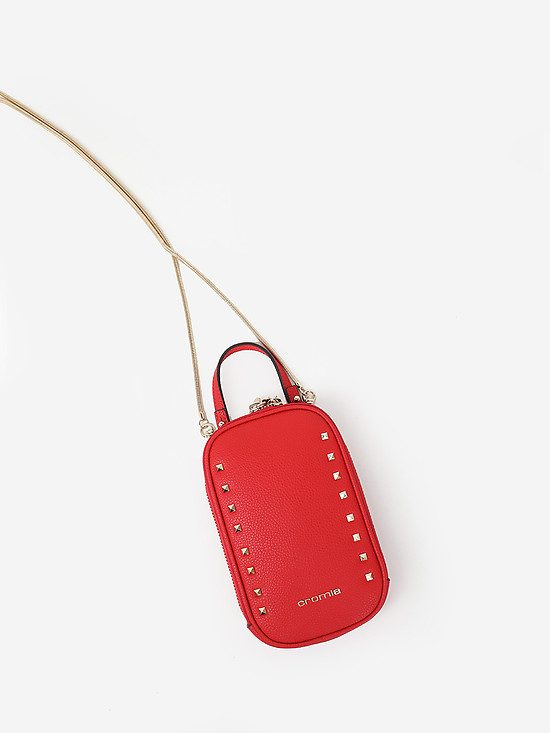 Красная кожаная микро-сумочка для телефона FUNNY STUDS в стиле глэм-рок  Cromia