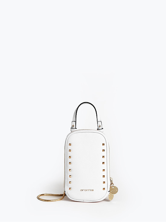 Белая кожаная микро-сумочка для телефона FUNNY STUDS в стиле глэм-рок  Cromia