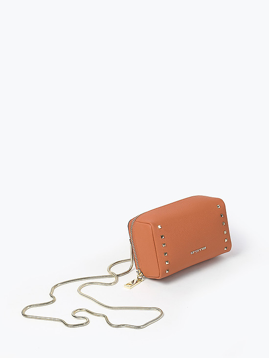 Коричневая кожаная микро-сумочка - клатч FUNNY STUDS в стиле глэм-рок  Cromia