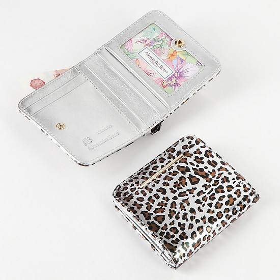 Серебристый кожаный мини-кошелек с леопардовым принтом  Alessandro Beato