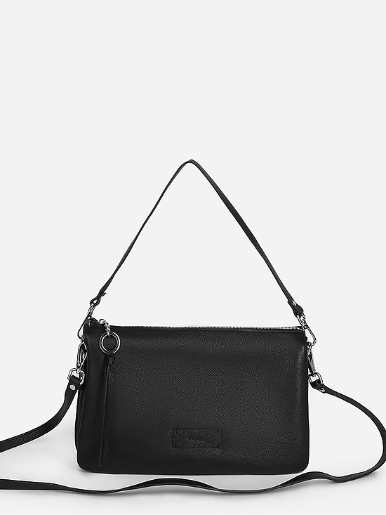 Базовая сумочка-клатч из мелкозернистой черной кожи с комплектом ремешков  Folle