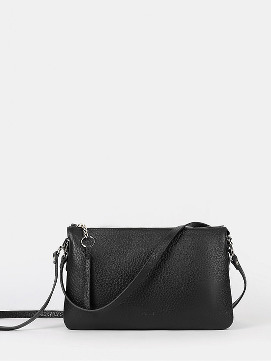 Базовая сумочка-клатч из крупнозернистой черной кожи с комплектом ремешков  Folle
