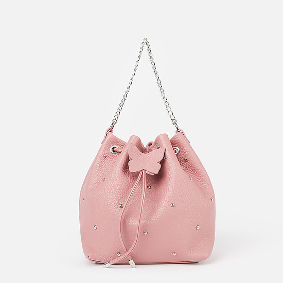 Розовая кожаная сумочка-мешок  Richet