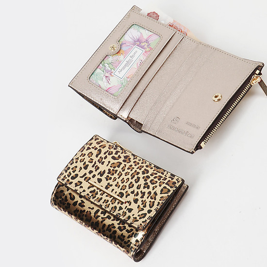 Небольшой серебристый кошелек из золотистой кожи с леопардовым принтом  Alessandro Beato