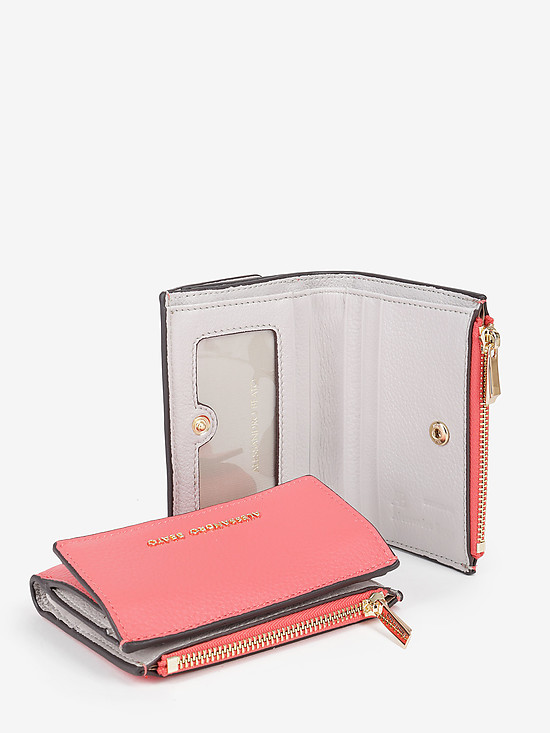 Небольшой бордовый кошелек из розовой кожи с внешним карманом на молнии  Alessandro Beato