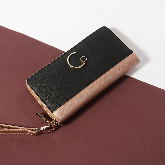 Бумажник-клатч из сафьяновой кожи цвета розового золота на молнии  Cromia