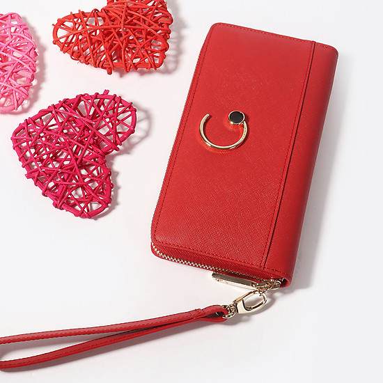 Красный бумажник-клатч из сафьяновой кожи на молнии  Cromia