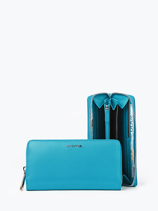 Ярко-голубой бумажник из гладкой кожи на молнии  Cromia