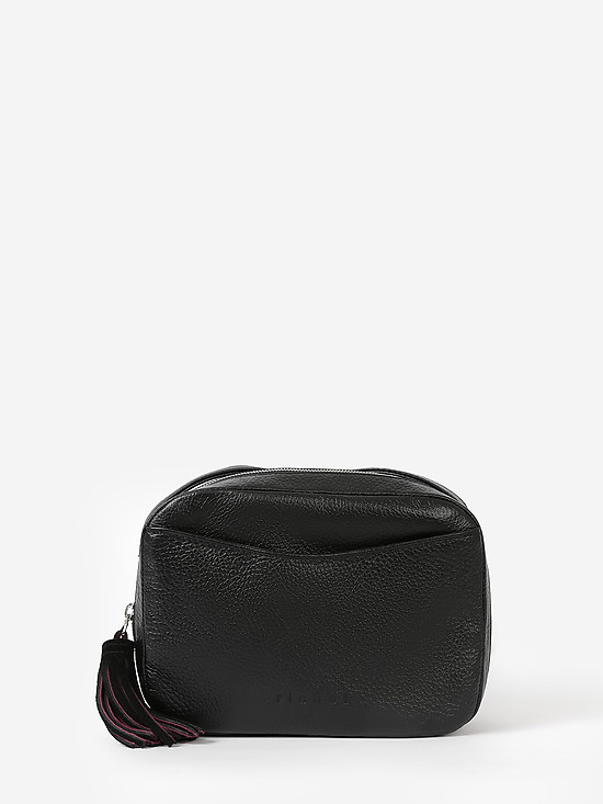 Черная кожаная сумочка-кросс-боди с замшевой кисточкой  Richet
