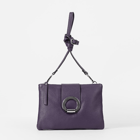 Фиолетовая сумка кросс-боди из мягкой кожи с круглой серебристой пряжкой  Gianni Notaro