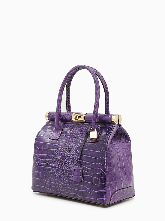 Фиолетовая сумка-тоут из кожи с объемным тиснением под крокодила  Folle