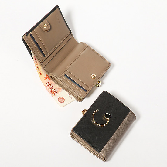 Красивый компактный кошелек из бронзовой и черной сафьяновой кожи с отделением для мелочи на фермуаре  Cromia