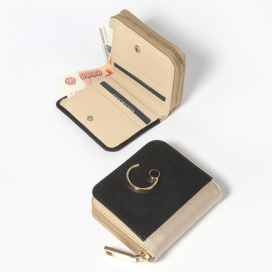 Золотистый миниатюрный кошелек из сафьяновой кожи с отделением для мелочи на молнии  Cromia