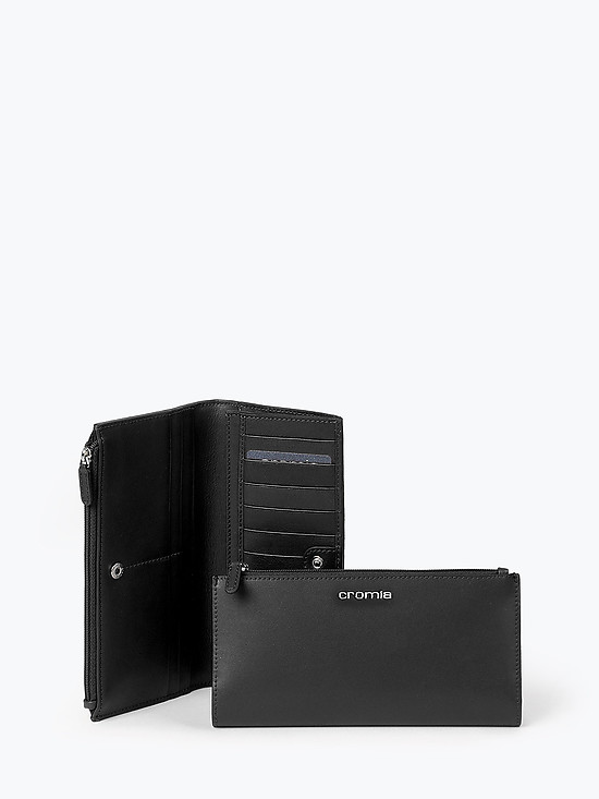 Горизонтальный бумажник из гладкой черной кожи  Cromia