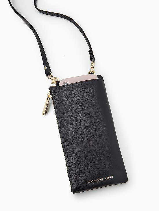 Черный кошелек-сумочка с ремешком на шею  Alessandro Beato