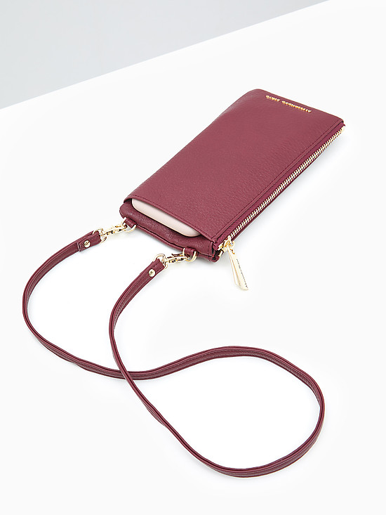 Бордовый кошелек-сумочка с ремешком на шею  Alessandro Beato