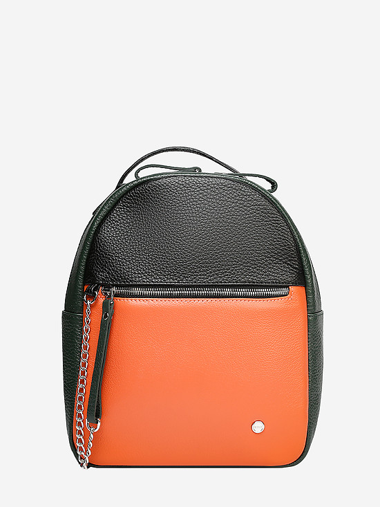 Комбинированный рюкзак из черной, зеленой и оранжевой кожи  Richet