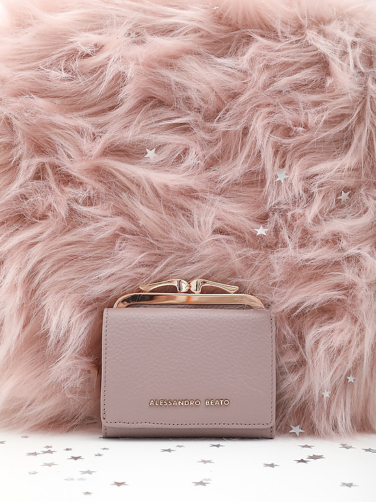 Небольшой пыльно-розовый кошелек из зернистой кожи с кармашком на клипсе  Alessandro Beato