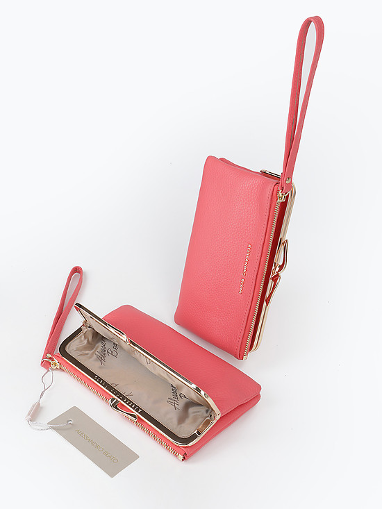 Розовый кожаный кошелек-клатч с двумя отделами  Alessandro Beato