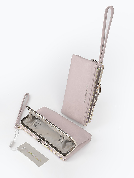 Светло-серый кожаный кошелек-клатч с двумя отделами  Alessandro Beato
