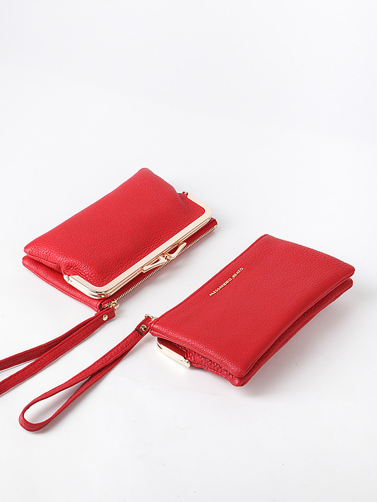 Красный кожаный кошелек-клатч с двумя отделами  Alessandro Beato