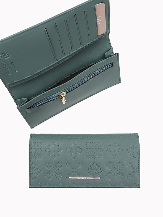 Зеленый прямоугольный бумажник из кожи с узорным тиснением  Alessandro Beato