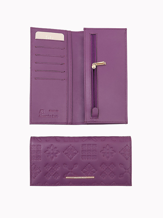 Фиолетовый прямоугольный бумажник из кожи с узорным тиснением  Alessandro Beato