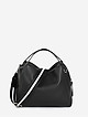 Небольшая кожаная сумка мягкой прямоугольной формы черного цвета с текстильным ремешком  Folle