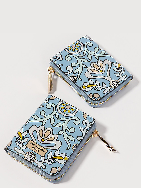 Маленький кожаный кошелек в голубом цвете с принтом  Alessandro Beato