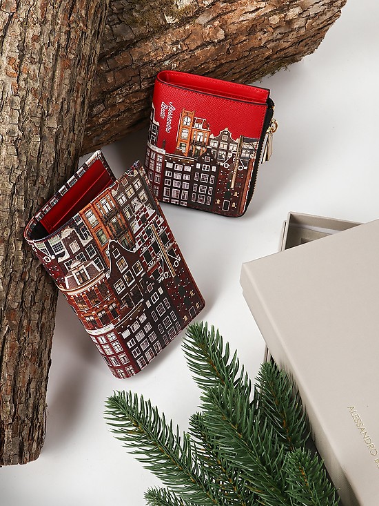 Подарочный набор из кожаных кошелька и обложки с принтом Амстердама  Alessandro Beato