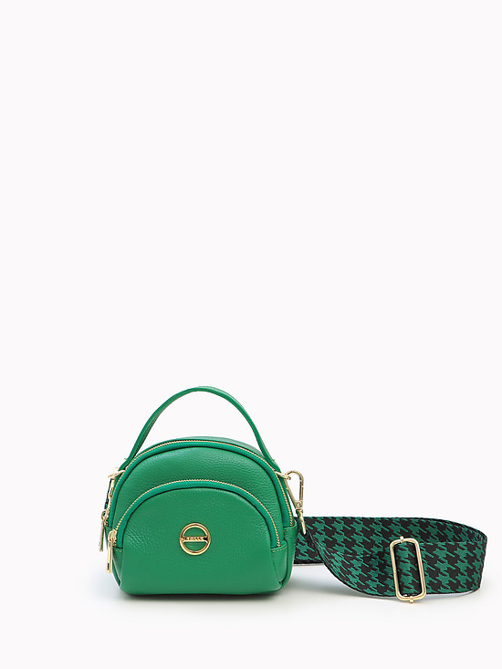 Маленькая зеленая кожаная сумочка-боулер с текстильным ремнем  Folle